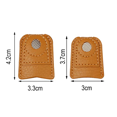 4-Piece Leather Finger Protector Coin Thimble Pads for Hand Sewing Quilting Knitting Pin Needles Craft DIY Tools, 2 Sizes