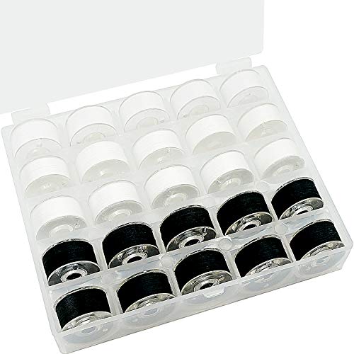 New brothread 25pcs Size A SA156 Prewound Bobbin Thread -15White+10Black - color: 90wt white+black