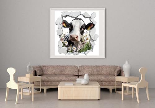Moohue Stamped Cross Stitch Kits for Adults Animal Cow Flowers 14CT Pre Printed Cross Stitch Kits for Beginners (Animal Cow Flowers) - color: Animal Cow Flowers