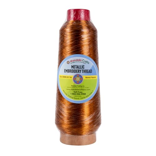 Mandala Crafts Metallic Brown Embroidery Floss for Sewing, 3281 Yard Spool - color: Brown, size: 3000M 3281 Yard