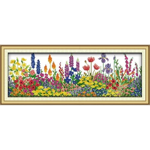 JOYSEWING Stamped Cross Stitch Kits - Spring Scenery in Garden | DIY Embroidery Starter Patterns Craft Kit Needlepoint for Beginner | 11CT, 3 Strands |(Printed) 23.23 x8.66 inch - color: Spring scenery in garden (Printed) 23.23 x8.66 inch