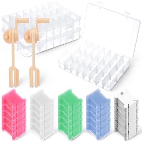 505 Pcs Embroidery Floss Organizer Kit - 2 Removable 24-Grid Thread Storage Boxes with Plastic Bobbins, 2 Bobbin Winders for Cross Stitch, DIY Sewing, Craft Storage