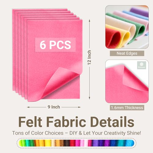 Azalea Pink Soft Felt Sheets for Crafts, 9" x 12", 1.6mm Thick, 6 Pcs - color: Azalea Pink