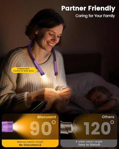 Glocusent Neck Light with Timer, 100 Hours Book Light for Bedtime Reading - color: Purple