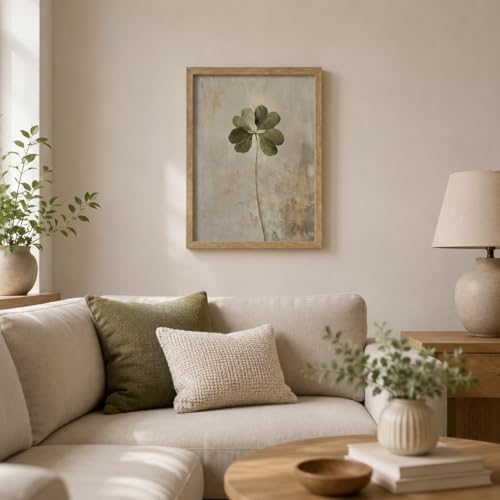 Framed Botanical Wall Art Four Leaf Clover Picture for Bathroom Wall Decor - color: Four-Leaf, size: 16"L x 12"W
