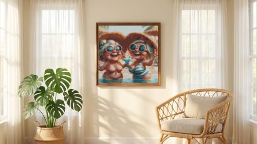 Granny and Sandy Beach Stamping Cross Stitch Kits, Embroidery Starter Kit for Adult Beginners, 11CT Cross-Stitch Patterns Dimensions Kit Arts，Needlepoint Kit Crafts for Home Decor 13.7 x 13.7 inch - color: T014