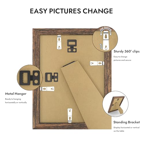 Hongkee 6x8 Picture Frame with Real Glass Wood Frame, 1 Pack (with Mat 5x7) - color: Rustic Brown, size: 6X8 in