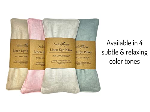 Sacksy Thyme Organic Linen Eye Pillow - Lavender & Flaxseed for Relaxation, Yoga, Stress Relief - Microwavable Heating Pad & Cool Compress - Made in USA - Gifts for Meditation - color: Natural (Lavender)