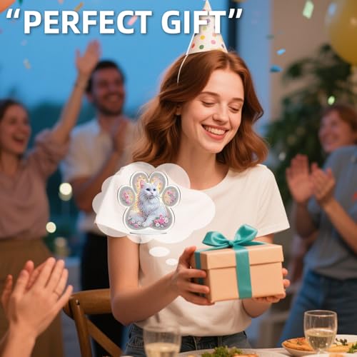 POETRYDRAW Diamond Art Ornament Desktop Kit Cat Flower, Stand Up Diamonds Painting Ornament for Adults, 5D DIY Special Diamond Gem Craft Tabletop Placement Board Kit - color: Cat Flower