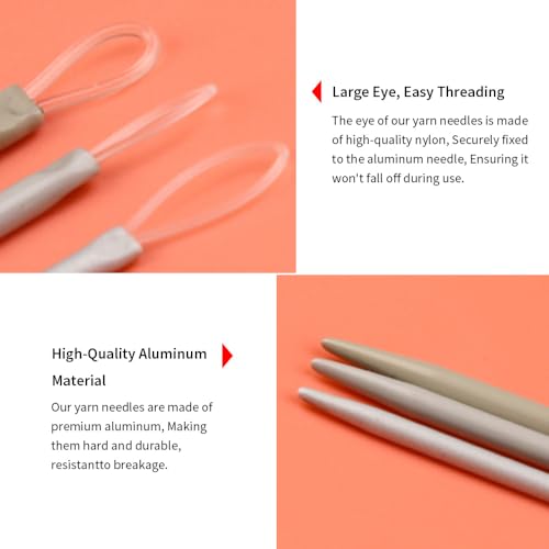 Acoeitl 6 Pcs 3 Size Extra-Long Aluminum Blunt Yarn Needles Large Eye Wool Needles for Yarn Crochet Weaving Darning Tapestry Needle for Beginners Sewing Needles Stitches (5.7 in, 4.5 in, 3.8 in) - style: Grey-5.7In/4.5In/3.8In