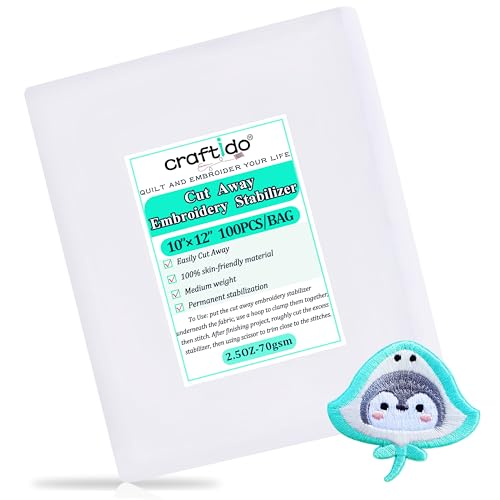 Craftido 12"x10" 100 Sheets Cut Away Embroidery Stabilizer - size: 10"x12" 100sheets