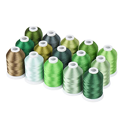 Simthread 15-Color Polyester Machine Embroidery Thread Set, Green Series - color: 15green colors