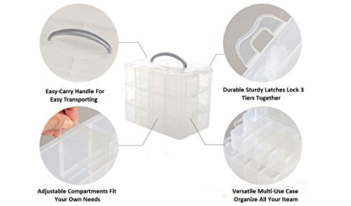 Kamay's 3-Tier Transparent Stackable Adjustable Compartment Slot Plastic Craft Storage Box Organizer Snap-Lock Tray Container 3 Sizes 4 Candy Colors Available (Extre Large 30 Compartment, White) - color: Extre Large 30 Compartment, White
