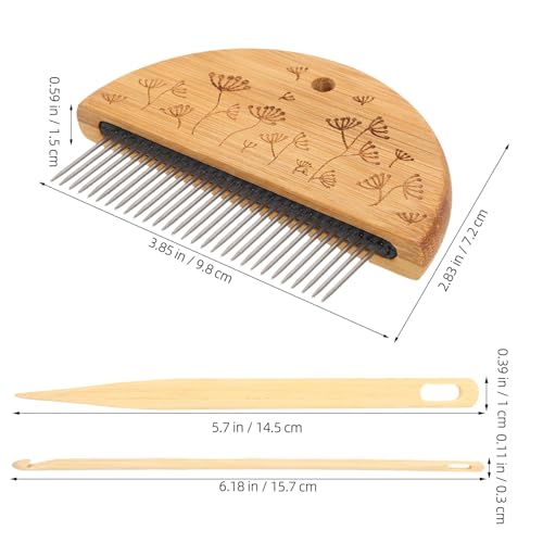 SEWACC Wood Hand Loom Comb Set, Weaving Comb with Needle and Crochet Hook, Wood Knitting Loom Tool for DIY Tapestry Knitted Crafts