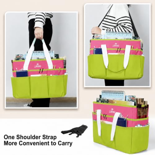 JJRING Craft Organizer Tote Bag Large Art Storage Caddy Bright Green&Red - color: Bright Green&Red, size: Large