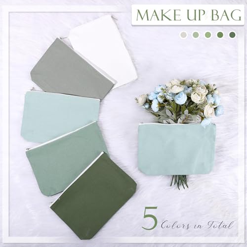 Reginary 10 Pcs Canvas Makeup Bags Bulk Blank Cosmetic Bags,Green - color: Green