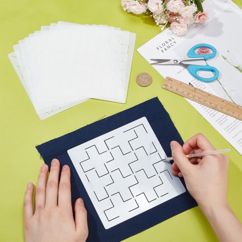 FREEBLOSS Sashiko Embroidery Stencils Sashiko Stencil Geometric Embroidery Patterns Stencils for Drawing Sashiko Template for Hand Quilting and Embroidery14x14cm - style: Geometric2