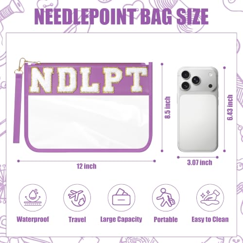 BuyCard Needlepoint Project Bag, NDLPT Clear Zipper Pouch Sewing Gifts Bag - color: Purple