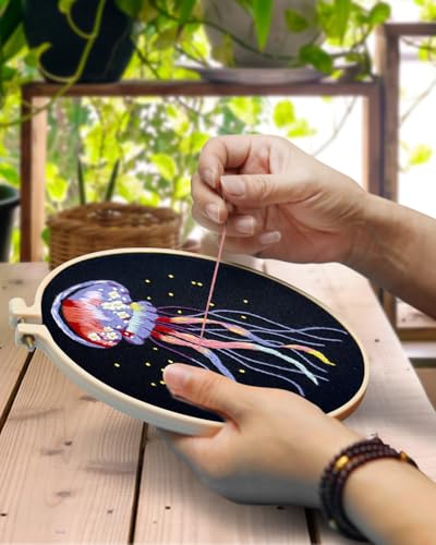 TINDTOP 5 Pack Embroidery Kit for Adult, Embroidery DIY Starter Kit - color: Jellyfish