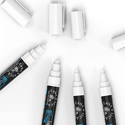 LANA & LUCA White Liquid Chalk Marker Pens - 6mm and 3mm, 3 of each - size: 6 Count (Pack of 1)