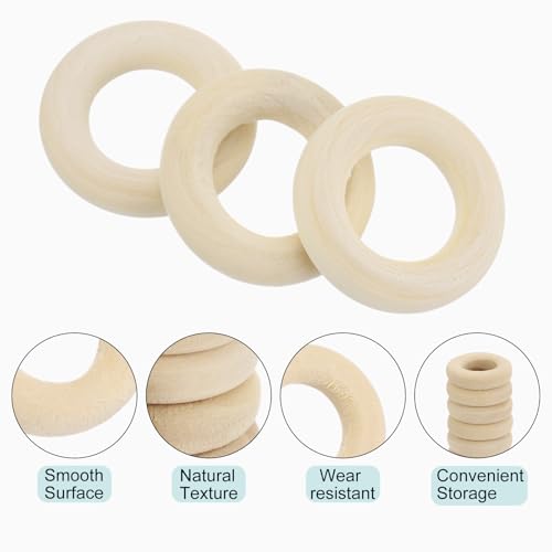 MECCANIXITY 100pcs 1" Unfinished Wooden Rings Smooth Natural Wood Macrame Rings for Curtain Connectors DIY Crafts Knitting Decoration Jewelry Making - size: 1"