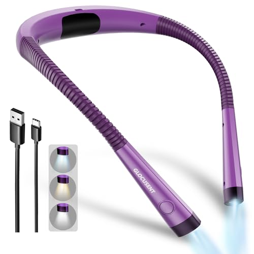 Glocusent Reading Light,LED Neck Light,80-hr Rechargeable Book Light - color: Purple, size: Standard-Medium