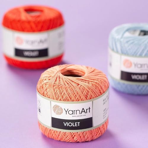 Yarn Art 1 Skein YarnArt Violet,100 Mercerized Cotton Yarn Threads Crochet Lace Hand Knitting Yarn Embroidery Arts Crafts (Brown 0015) - color: 0015