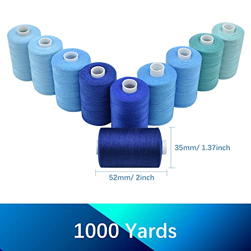 Sewing Thread 10 Color Sewing Industrial Purpose 1000 Yards Per Spool 40S/2 Polyester for DIY Sewing Machine,Embroidery Machine,Hand Sewing (Blue) - color: Blue