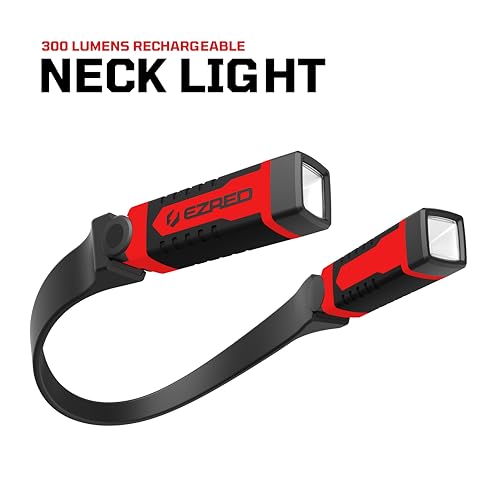 EZRED ANYWEAR Rechargeable Neck Light for Hands-Free Lighting - NK15, Perfect Light for Mechanics, Camping, Hunting, DIY Projects, Reading - color: Red