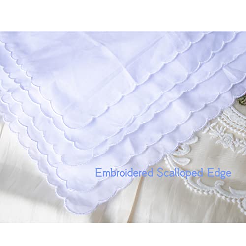 MileyMarla Ladies Embroidery Cotton White Handkerchiefs Lace Wedding Hankies - color: G-scalloped 6pcs