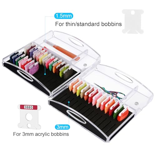 Acrylic Working Tray for Cross Stitch and Embroidery Supplies, Embroidery Floss Bobbins Organizer Tray with Magnetic Needle Holder and Tools Storage - color: Small-For 3mm acrylic bobbin