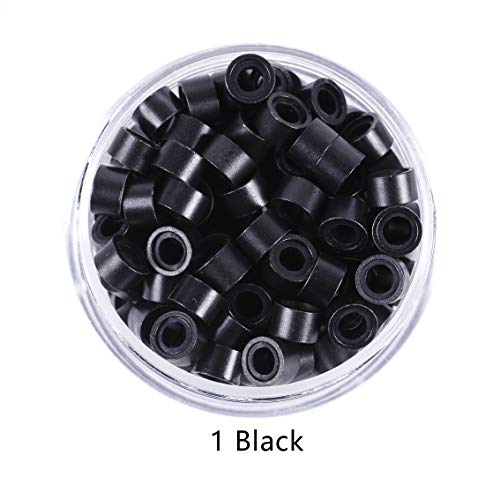 200 Pcs Silicone Micro Rings Hair Extensions Tools Kit: Three-hole Hair Pliers, Micro Pulling Hook Needle, Loop Threader and Silicone Micro Links Rings Beads (Black) - color: Black, size: 200 Count