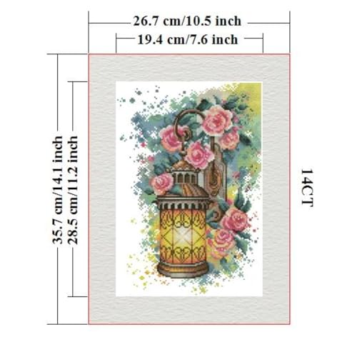 ITSTITCH Stamped Cross Stitch Kits - Full Range of Embroidery Patterns for Beginners or Adults,14 CT 2 Strands DIY Counted Needlepoint Arts Craft-Rose Wall Sconce 10.6×14 inch - color: Rose Wall Sconce