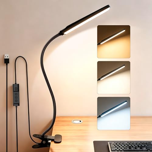 Clip‑On Desk Lamp, USB Powered Book Light, 5W LED Reading Lamp - color: Dark Black