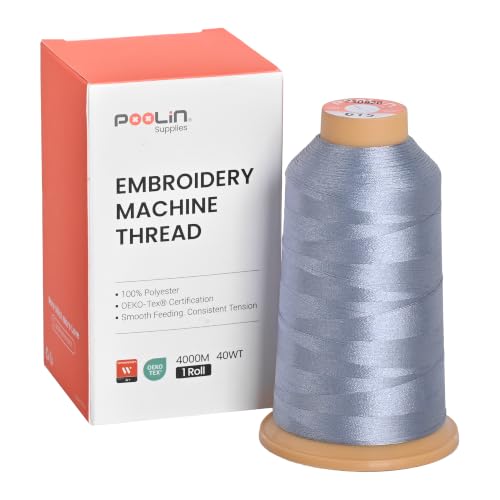 Poolin Polyester Machine Embroidery Thread 4000M 40WT Medium Gray 0615 - color: Pale Silver 0615