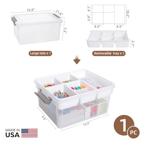Citylife 17QT Clear Craft Organizers and Storage Box with Removable Tray - size: 17 Qt- 1 Pack