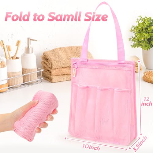 famichan Mesh Shower Caddy Portable, Gym Travel Camp Dorm Room Essentials for Women and College Girl, Pink Bathroom Shower Bag - color: Pink