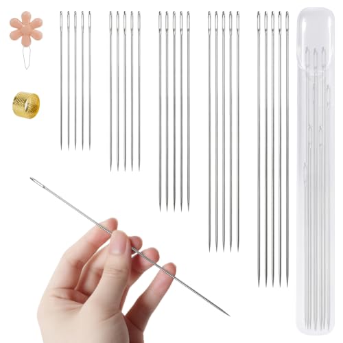Heavy‑Duty Hand Sewing Needles, 5 Sizes 3‑7 Inch, 25 Pcs Large Needles for Thick Fabrics