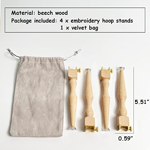 4 Pack Portable Wooden Embroidery Hoop Stand with Velvet Bag, Adjustable Desktop Stitching Hoop Holder for Cross Stitch, Needlework, Embroidery Sewing Projects