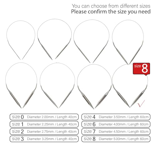 Stainless Steel Circular Knitting Needles Size 8 (5mm) 24inch Length - size: US 8(5mm) 60mm