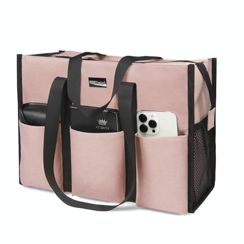 TOPDesign Utility Water Resistant Tote Bag with 13 Pockets, Zipper Closure - color: Pink, size: Medium