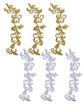 6 Pieces Metallic Leaves Embroidered Iron on Patch Flower Vine Border Lace Applique Long Scroll Motif for Dress Pillow Sewing Accessories Embellishment (Mixed) - color: Mixed