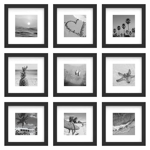 An&He 6x6 Picture Frames Set of 9, Displays 4x4 with Mat or 6x6 Without Mat Photos, Square Collage Wall Decor for Gallery, Tabletop & Wall Decor, Black - color: Black-9, size: 6x6
