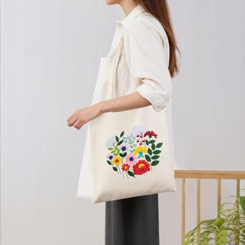 Huacan Embroidery Canvas Bag Kits for Adults Beginner Stamped Flowers Pattern DIY Cross Stitch Printed Flower Stitching Sewing Kit - color: Flower 7