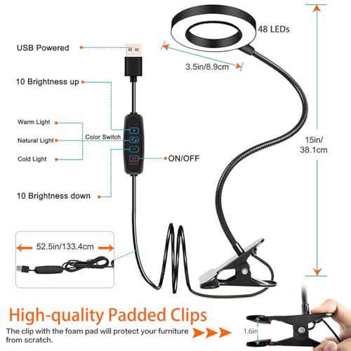 Brokimis Clip on Light LED Reading Book Study Eye Protection Desk Lamp - color: Black with Adapter