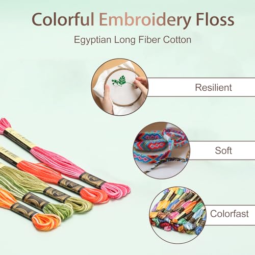 12 Skeins Embroidery Floss, Colorful Embroidery Floss 6 Strands Polyester Variegated Gradient Cross Stitch Thread for Sewing, Gradient Yellow-Green - color: Gradient Yellow-Green