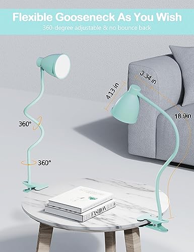 BOHON Desk Lamp with Clamp, Clip on Light, 5 Color 10 Brightness, Teal - color: Teal