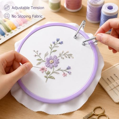 Homoyoyo 5.31 Inch Embroidery Hoop Plastic Stainless Steel Cross Stitch Ring with Adjustable Tension Non-Slip Needlework Frame for Sewing DIY Crafts Wall Decor Beginners