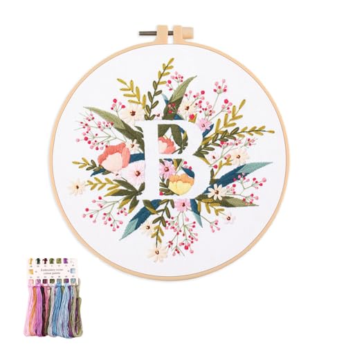 artcici Embroidery Kits Plant Flower Leaf English Letter Patterns for Beginners Adults, Full Range Embroidery Starter Kits Cross Stitch Needlework Supplies (Letter B) - color: Letter B