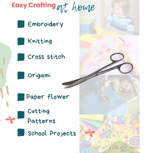 Sewing Embroidery Scissor 4.5" Art & Craft Shears German Grade Stainless Steel, Curved + Straight Tips, Snips, Thread Scissor Multi Usage, DIY Home Office Use (Sharp/Blunt - Curved) - style: Sharp/Blunt - Curved